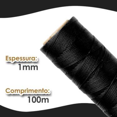 Imagem de Cordão Encerado 1mm - Fio Cordone Preto - 100 Metros - Nybc