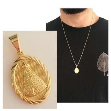 Imagem de Pingente Masculino Imagem Nossa Senhora Aparecida Religioso Banhado a 