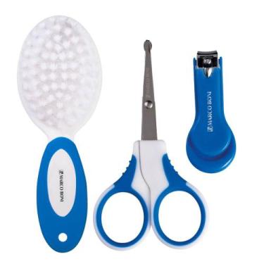 Imagem de Kit Baby Com Tesoura, Cortador De Unha E Escova Marco Boni, Azul