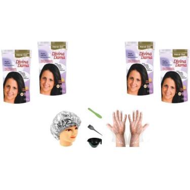 Imagem de Divina Dama Hene em Gel Preto Medio 04x180gr Jaborandi Pouch + Kit Inc