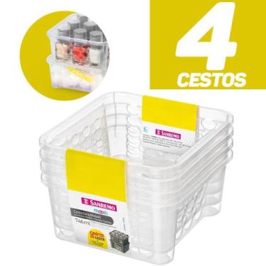 Imagem de Conjunto 4 Cesto Organizador Empilhável Plástico 746ml Versátil Resist