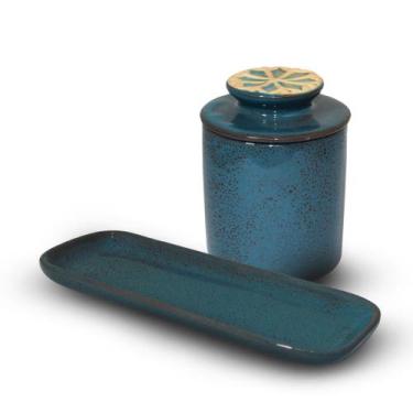 Imagem de Kit Rocamboleira Pequena e Manteigueira Francesa De Cerâmica - Artesan