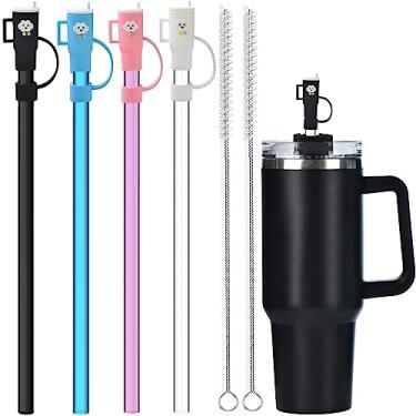 Imagem de ALINK Pacote com 4 canudos de substituição e coletor de palha para Stanley copo de 1,1 litro de 850 g, 30,5 cm de comprimento, reutilizável, plástico transparente, colorido para acessórios Stanley Cup, jarro de 30 cm, mais 2 escovas de limpeza
