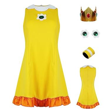 Imagem de PAINEOMN Princess Peach Cosplay Costume Women Princess Daisy Rosalina Tennis Dress with Crown Earrings Adult Halloween Suit M