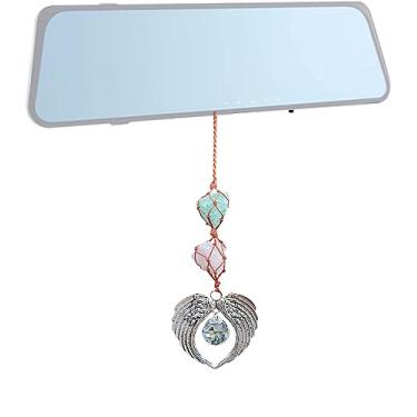 Imagem de Pingente feito à mão, acessórios interiores bonitos para carro, decoração suspensa para espelho retrovisor de carro, ornamento de janela para decoração de casa para você (vermelho, verde e asa)