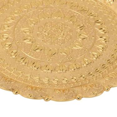 Imagem de Bandeja de servir café chá turco vintage, padrão em relevo, multiuso, construção de metal, com placa de café redonda, para bar, ao ar livre, cômoda, sobremesa (Ouro)