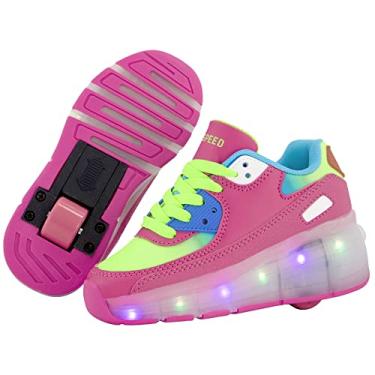 Imagem de SDSPEED Tênis esportivo infantil com roda única LED, Pinksky, 21