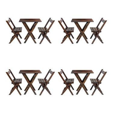 Imagem de Kit 4 Jogos De Mesa Aparador Bar Dobrável Com 2 Cadeiras Em Madeira Maciça - Imbuia - Marrom