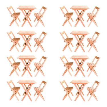 Imagem de Kit 8 Conjuntos Mesa Dobrável Para Bar E Restaurante 60x60cm Com 2 Cadeiras Em Madeira Maciça - Cru - Bege