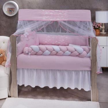 Imagem de Kit de Berço Americano Nuvem Rosa Enxoval Completo 09 Peças Anti Alérg