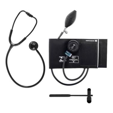Imagem de Kit Esfigmomanômetro + Estetoscopio Duplo Bic + Martelo Buck