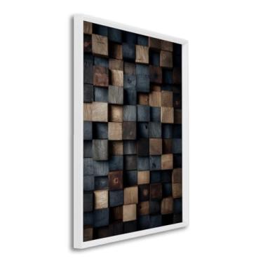 Imagem de Quadro Decorativo Blocos Tons Terrosos Modelo Contemporâneo Mosaico de Cores (Branco, 50x75, S/Vidro)