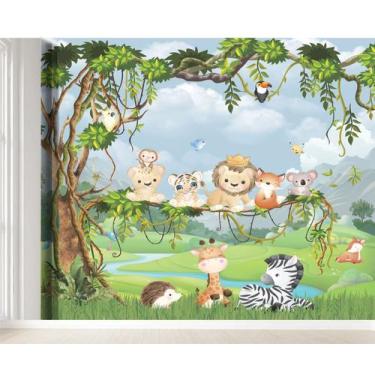 Imagem de Papel de Parede Infantil Autocolante Selva Safari Para Decorar Quarto 