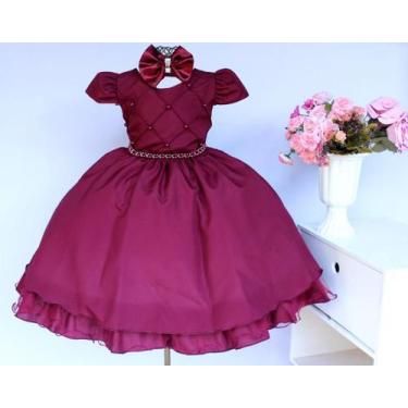 Imagem de Vestido Infantil Daminha Marsala Luxo E Tiara - Pingo de Gente Baby Ki