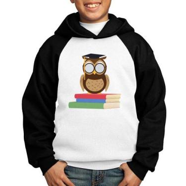 Imagem de Moletom Infantil Coruja Estudante - Foca na Moda, Branco, Preto, 10