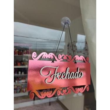Imagem de Placa Decorativa Enfeite Aberto / Fechado ESPELHADO Mdf JÁ COM VENTOSA