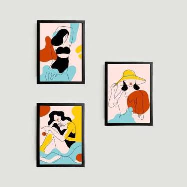 Imagem de Kit 3 Quadros Mulheres Vamos a La Playa 45x34cm - com vidro - Quadros 