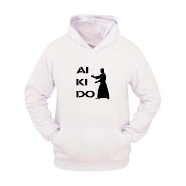 Imagem de Moletom Masculino Canguru Ragor Estampa Aikidô Capuz, M, Branco