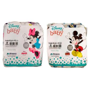 Imagem de Fralda de Pano Disney Mickey e Minnie C/5 Unidades 65cmx65cm - Caricia
