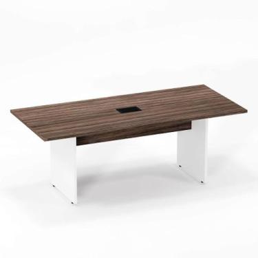 Imagem de Mesa Reunião Power Box Pé Painel P25 Pandin 2,6 M Walnut e Branco