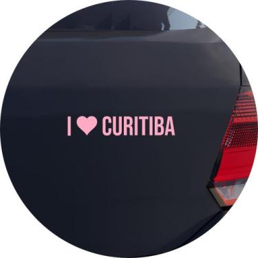 Imagem de Adesivo de Carro Eu Amo Curitiba - I Love Curitiba - Cor Rosa Claro - 