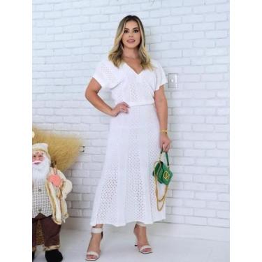 Imagem de Vestido Feminino Midi Manga Curta Trico Fio Raion Evase Decote V Moda 