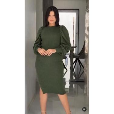 Imagem de Vestido Midi Trico Manga Longa Bufante Princesa Balão  - Lalila, Verde
