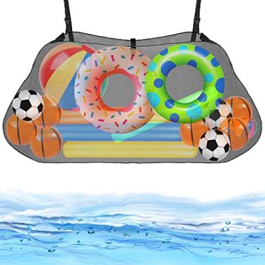 Imagem de Bolsa de armazenamento flutuante de piscina, organizador dobrável de malha para pendurar na piscina, para bolas, flutuadores, brinquedos infláveis de água e outros acessórios de piscina, preto
