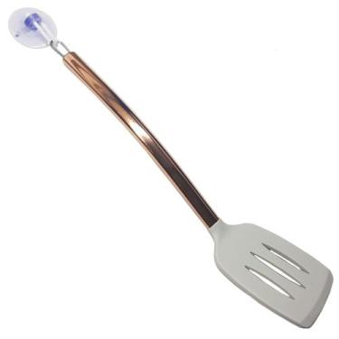 Imagem de Espátula Vazada Em Silicone Com Cabo Inox Rose Gold 35cm Acompanha Ven