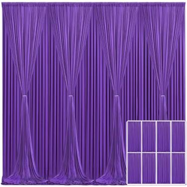 Imagem de Cortina de fundo roxa com 8 painéis para festas, casamento, sem rugas, roxa, para fotos, cortinas de pano de fundo, decoração de tecido para fotografia de festa de aniversário, 12 m (L) x 3 m (A)