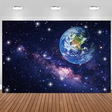 Imagem de CSFOTO 2,1 x 1,5 m universo espaço sideral pano de fundo Via Láctea Terra estrelas brilhantes brilhando no céu noturno Tema de astronauta para chá de bebê, decoração de festa de aniversário, adereços