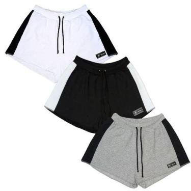 Imagem de Kit 3 Shorts Moletom Feminino Esportivo Sem Bolso Básico Treino Academ