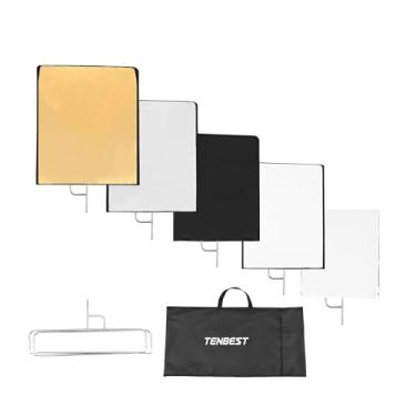 Imagem de TENBEST Kit de bandeira refletor de luz dobrável de 75 x 90 cm, difusor translúcido e difusor 4 em 1, incluindo dourado/prata/preto/branco, moldura de aço inoxidável para fotografia de retrato de