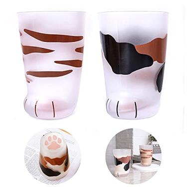 Imagem de Copo de pata de gato, caneca com estampa de garra de gato, vidro fosco e vidro fosco, caneca com estampa de garra de gato, pata de gato para café, crianças, copos de vidro de leite, Copos de vidro para personalidade, café da manhã, copo de leite, color 1+color 2