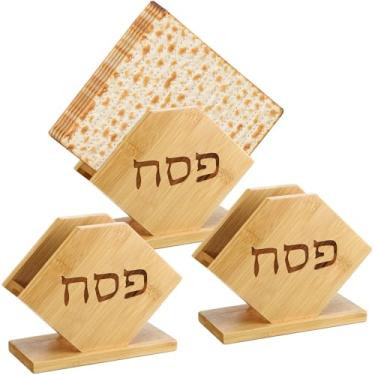 Imagem de Tiangrid 3 peças de suporte de matzá de bambu para semeador de Páscoa com placas de base para decoração de mesa, caixa de matzo para decorações de presentes de Páscoa