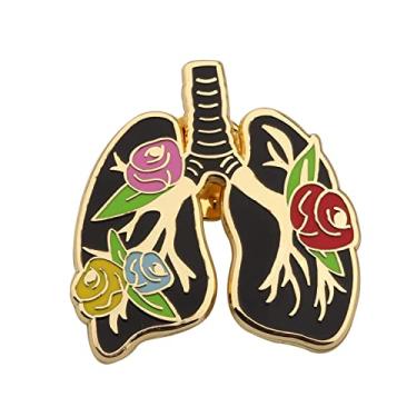Imagem de UJIMS Flores broche de pulmão pulmão presentes médicos humor escuro joias para enfermeira médico pulmões esmalte médico lapela broche médico internista presente (broche de lingoto), Aço inoxidável