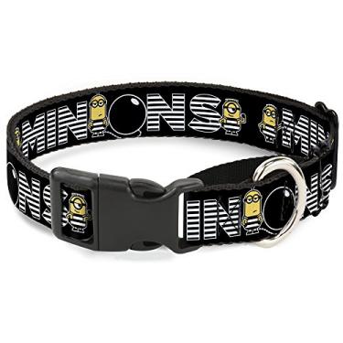 Imagem de Coleira para cachorro Martingale Meu Malvado Favorito 3 Jail Break Minions Listras Preto Branco Amarelo 23 a 38 cm de largura