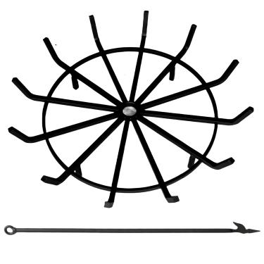 Imagem de Americangaslogs Grelha de lareira com poke ferro forjado lareira redonda roda de vagão aranha lenha serviço pesado 2,3 cm suporte de rack para lareira 4 pernas r (27 polegadas)