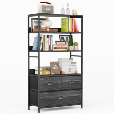 Imagem de Estante de 6 camadas com 3 gavetas, organizador de cômoda vertical, prateleira de armazenamento para livros, fotos, decorações na sala de estar, escritório, quarto, cozinha, moldura de metal