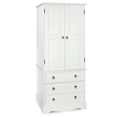 Imagem de Armário de Madeira com 2 Portas e 3 Gavetas Branco Lavado