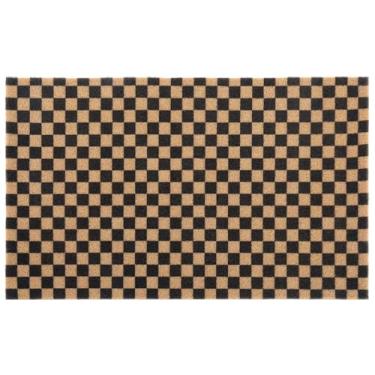 Imagem de Tinideya Coco Coir Capacho de porta de boas-vindas 55 x 91 cm com revestimento de vinil antiderrapante de fibra de coco, entrada externa, moderno, quadriculado, capacho para porta da frente, tapete de