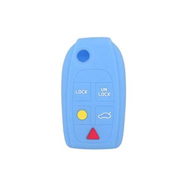 Imagem de SEGADEN Capa protetora de silicone para capa protetora compatível com VOLVO 5 botões Flip Remote Key Fob CV4781 Azul claro
