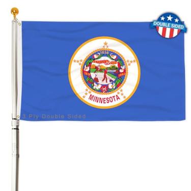 Imagem de Bandeira do estado de Minnesota com 3 camadas 6,5 x 9,5 m 150D poliéster dupla face exterior resistente cores vivas com cabeçalho de lona durável e 2 ilhós de latão