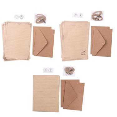 Imagem de 6 pacotes de papel kraft vintage, papel de carta, papel de carta e envelopes, estilo europeu, papel de saudação marrom simples com acessórios de corda