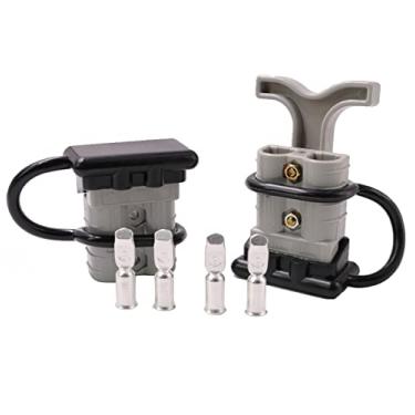 Imagem de ANDCHIER Conector rápido de bateria de calibre 10-12 de 50 Amp 12-36V Kit de plugue de chicote de fios de desconexão rápida da bateria para motores elétricos de reboque de guincho (cinza)