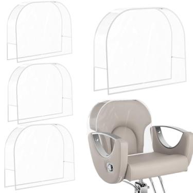 Imagem de 4 peças de capa para cadeira de salão de beleza, capas traseiras de cadeira de salão de barbeiro redondas transparentes, protetores de vinil para a maioria das cadeiras de salão, evita manchas,
