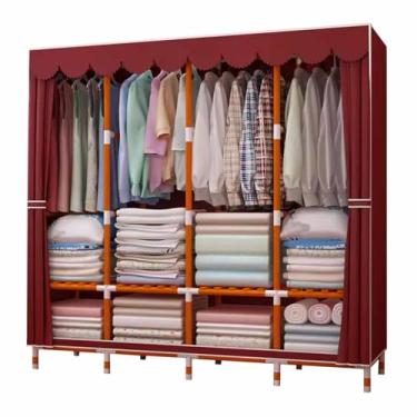 Imagem de Guarda-roupa Armário de guarda-roupa de cor sólida moderno simples oxford pano guarda-roupa de madeira maciça reforçado reforçado casa quarto montagem armazenamento armário