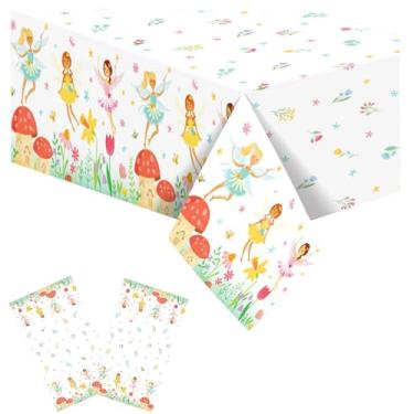 Imagem de 2 toalhas de mesa de plástico Tinkerbell, toalhas de mesa descartáveis de fada 218 x 129 cm, capa de mesa retangular de desenho animado, suprimentos de decoração de festa de aniversário de casamento