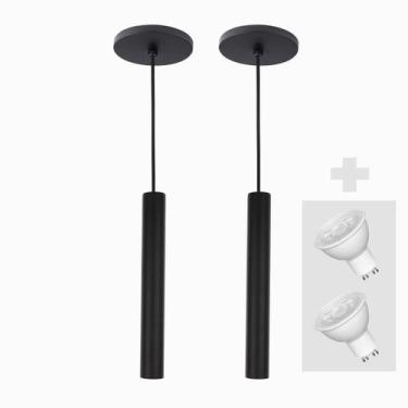 Imagem de Kit 2 Pendente Tubo Palito 30cm - Preto + Lampada LED 4W - Trybo 