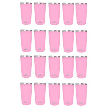 Imagem de Kit 20 Copos Térmicos Aço Inox 420ML Rosa p/ Água Cerveja Café - Quente e Frio - Unica Unico